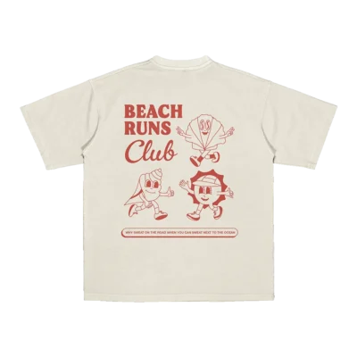 Flat lay of Amici al Sole's “Run Club” t-shirt, created for active digital nomads and runners.