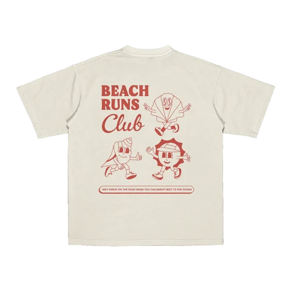 run-club-tshirt-flat-amici-al-sole Flat lay of Amici al Sole's “Run Club” t-shirt, created for active digital nomads and runners.