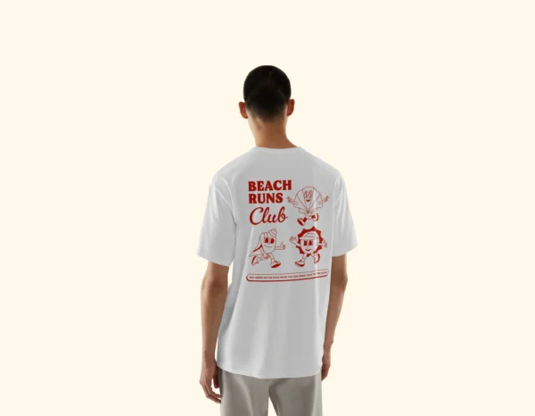 run-club-tshirt-model-amici-al-sole Model wearing Amici al Sole's "Run Club" illustrated t-shirt.